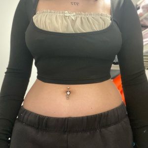 coquette black top with cream lace insert